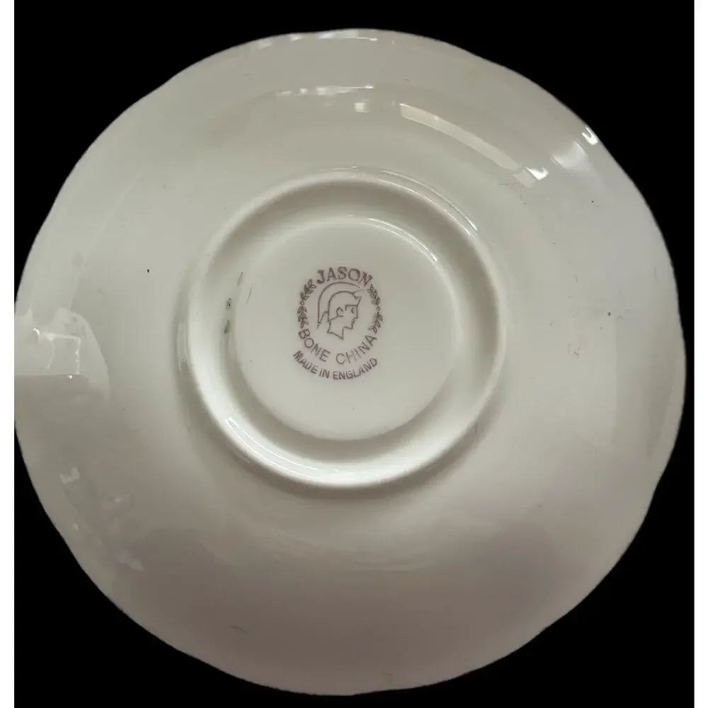 JASON Bone China Teacup and Saucer White Pink Floral English Style 8oz Tea Cup S